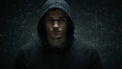 Hacker in a black hoodie symbolizing digital privacy and cybersecurity.