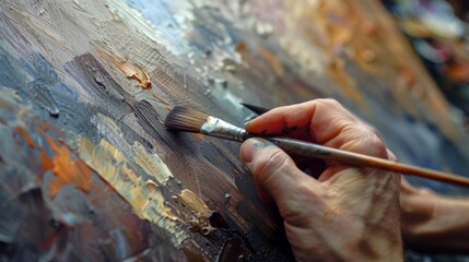 hand holding oil painting brush generative ai