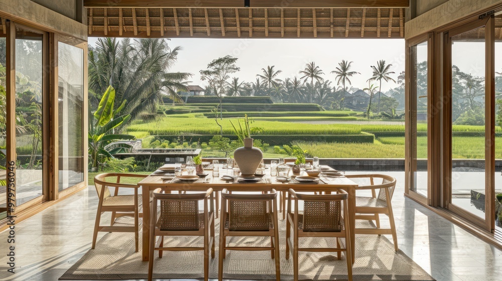 Wall mural Dining Room with Rice Terrace View