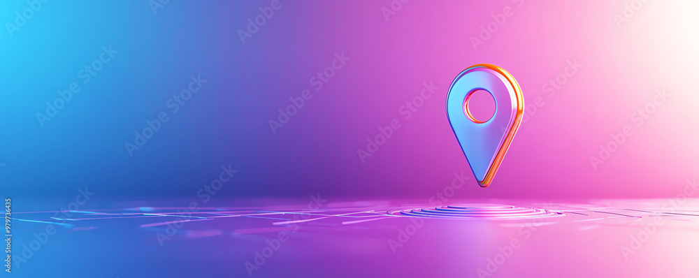 Leinwandbilder a vibrant location marker in a colorful background representing navigation and mapping technology.