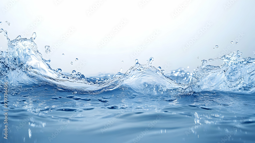 Poster water splashing in blue liquid, creating a beautiful and dynamic scene with a soft background