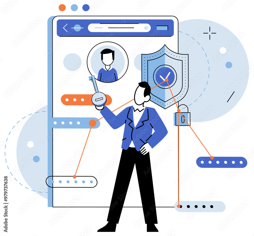 Aufkleber user authorization. vector illustration. communication channels should be secure to protect user inf