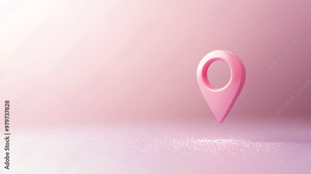 Poster a vibrant pink location pin on a soft gradient background, symbolizing navigation and modern locatio