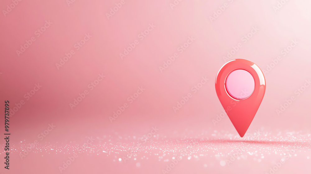 Poster a vibrant pink location pin on a soft pink background, ideal for navigation or mapping concepts.