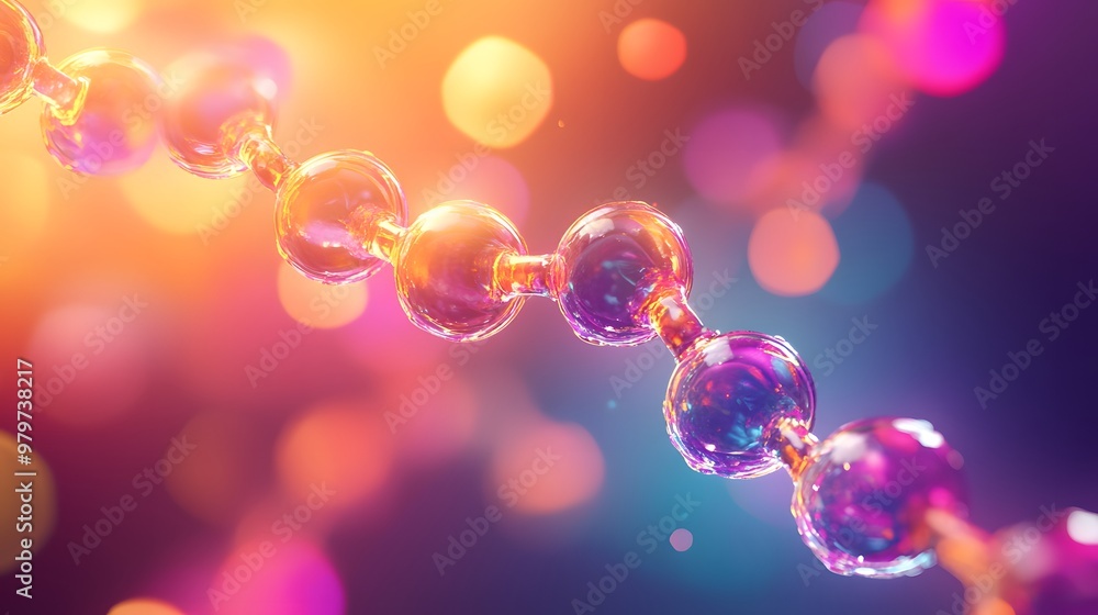 Poster a chain of translucent spheres with a bokeh background