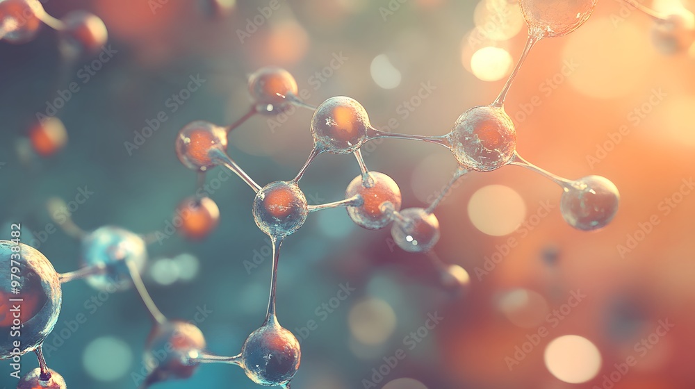 Poster abstract representation of a molecular structure with spheres and connectors