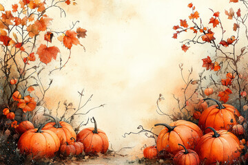 Naklejka premium Autumn, fall background with pumpkins, october. AI generative