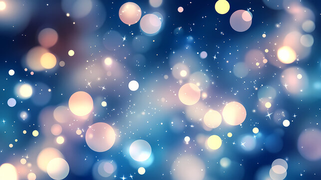 Magical and stylish bokeh background showcasing a myriad of soft glowing orbs against the rich twilight blue of a festive night. Soft Glow. Illustration
