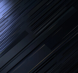 Obraz premium Dark blue and black abstract geometric shapes background, 3d rendering, minimalist design. AI generation.