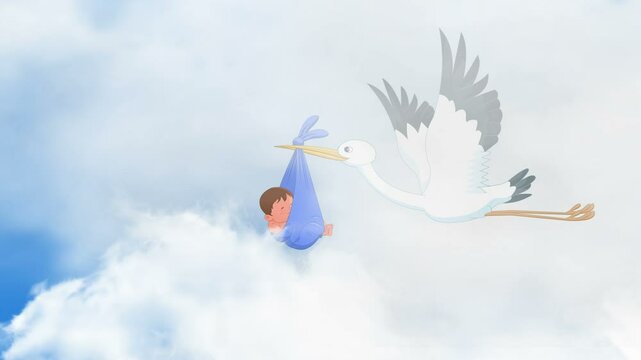 stork carrying baby animation