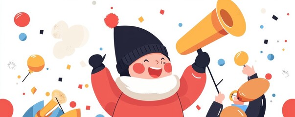 A lively New Year s parade with marching bands, colorful floats, and cheering crowds, celebrating the arrival of a bright and hopeful New Year