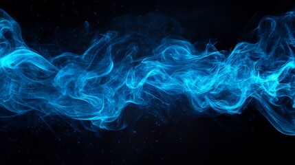 Abstract blue smoke swirls on a black background, representing energy, movement, magic, ethereal, and mystery.