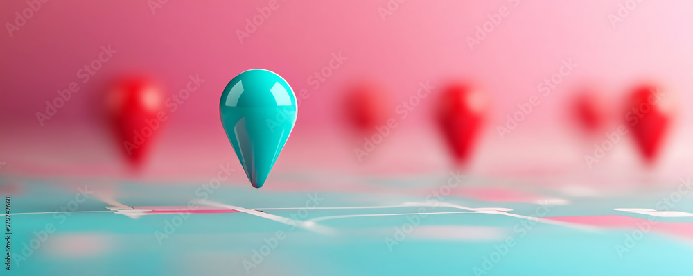 Poster colorful map pins on a vibrant surface, showcasing navigation and location concepts with a playful d