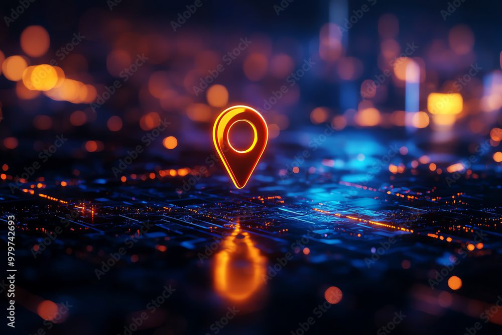 Aufkleber abstract representation of a location pin glowing on a digital background, symbolizing navigation an