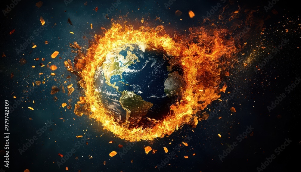 Wall mural burning earth: a fiery depiction of global catastrophe