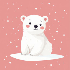 illustration of a cute white polar bear, winter tale, minimalist