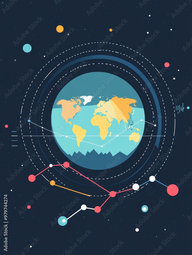 Poster global trends: a visual representation of worldwide search data with a globe graphic, connecting lin