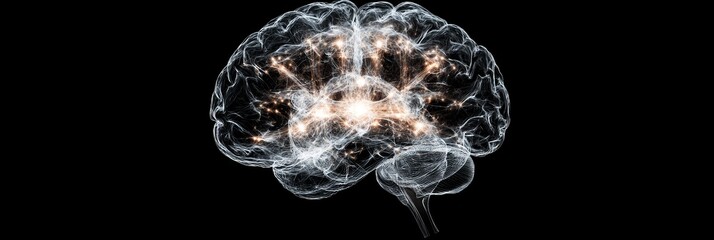 Obraz premium Illuminated Brain: A Glimpse into Neural Networks, showcasing the intricate connections and activity within the human brain, symbolizing intelligence, thought, memory, and learning.