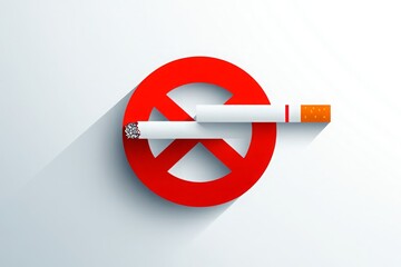 Minimalist No Smoking Design Featuring a Cigarette and Red Circle with a Line Through It on a White Background &ndash; Vector Illustration with Copy Space and Neutral Lighting
