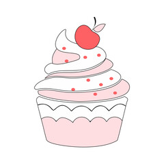 A minimalist vector illustration of a cupcake topped with a cherry and swirled frosting. Perfect for bakery designs, dessert menus, or sweet treat-themed content...