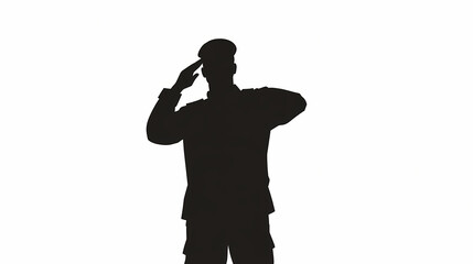Silhouette of a soldier saluting isolated on white background. Silhouette. Illustration
