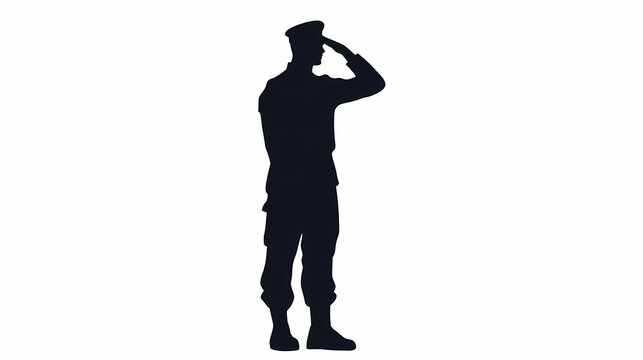 Silhouette of a soldier saluting isolated on white background. Silhouette. Illustration