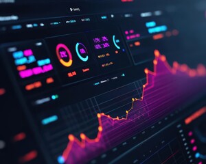 Fototapeta premium Digital dashboard with interactive charts showing growing business and market trends