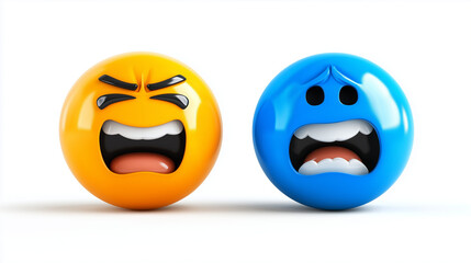 Fototapeta premium 3d stickers in the form of smiley faces with opposite emotions, one happy, the other sad, matte surface, high detail, round shapes, various colors