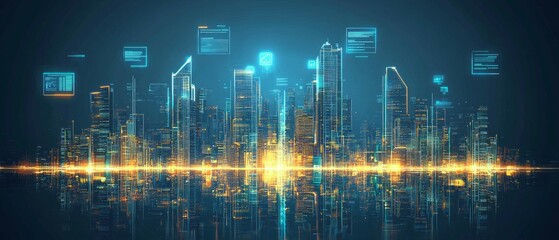 Fototapeta premium City of Twins, Digital Twin Technology