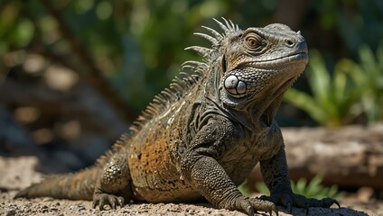 Iguana in its natural environment, full body.