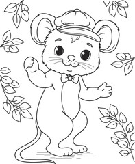 Coloring page outline of the cartoon smiling cute mouse. Colorful vector illustration, summer coloring book for kids.