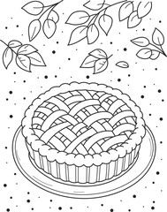 Coloring page outline of the cartoon pie. Colorful vector illustration, holidays coloring book for kids.