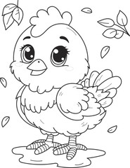 Coloring page outline of cartoon smiling cute little chick. Colorful vector illustration, summer coloring book for kids.