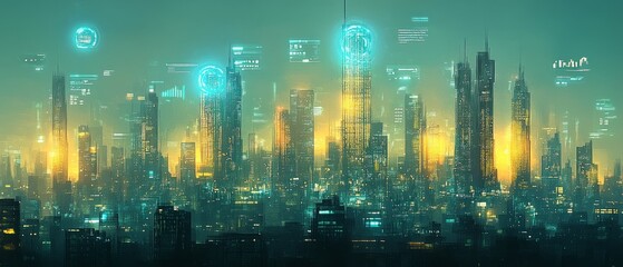 Fototapeta premium City of Twins, Digital Twin Technology