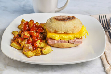 spam and scramble egg  breakfast sandwich
