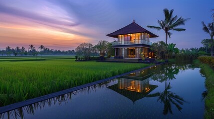 Fototapeta premium Modern Villa by the Rice Paddies in Bali