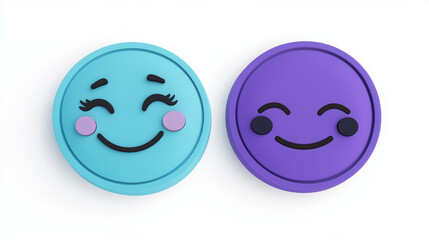 Fototapeta premium 3d stickers in the form of smiley faces with opposite emotions, one happy, the other sad, matte surface, high detail, round shapes, various colors