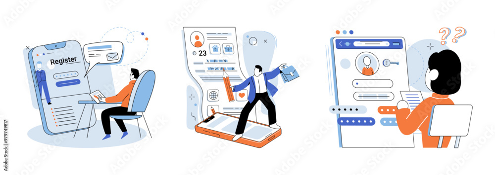 Poster user authorization. vector illustration. the user authorization concept emphasizes importance access