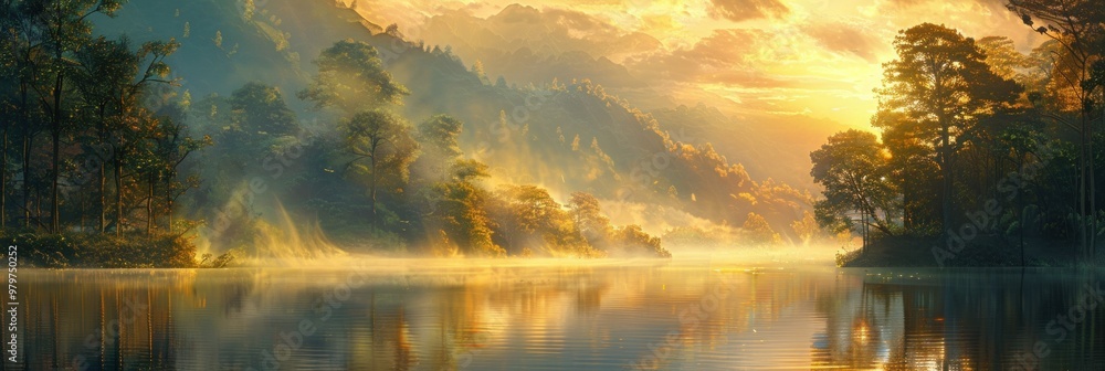 Canvas Prints golden sunrise over a tranquil lake