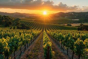 Fototapeta premium A beautiful vineyard with rows of grape vines
