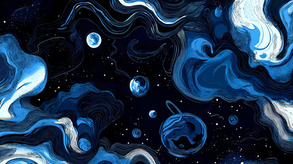 Seamless pattern cosmic elements. Cool Colors. Illustration
