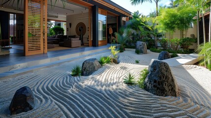 Zen Garden with Sand and Stones