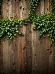 Ivy-covered wooden fence texture.