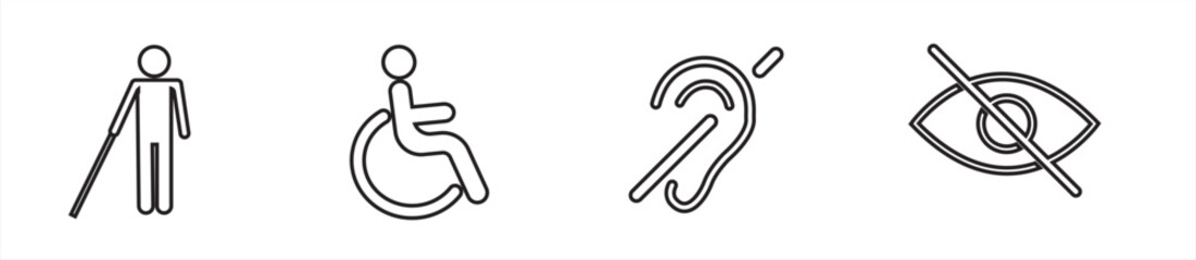 Useful icons for disabled persons. Disabled person icon set. 