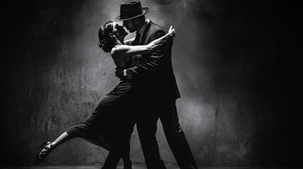 Passionate Tango Dance Couple in Black and White