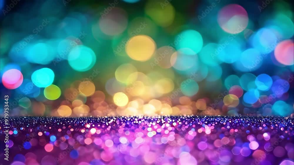 Poster a colorful bokeh background with vibrant, out-of-focus lights creating a festive and shimmering effe