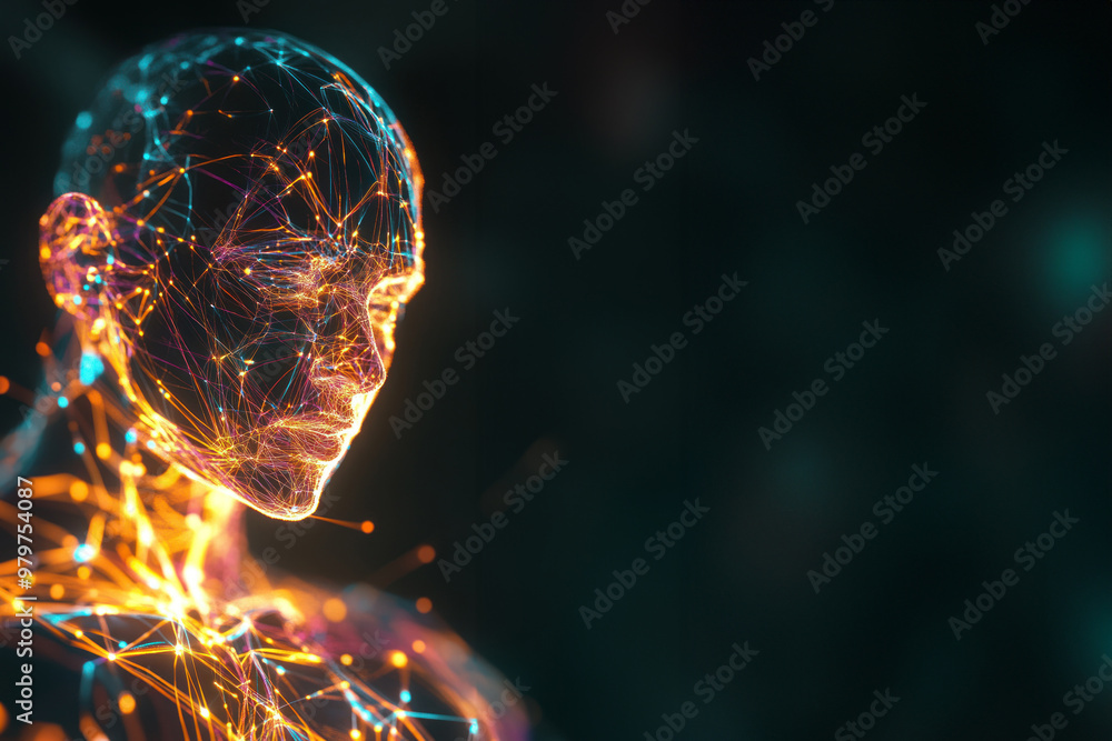 Poster abstract representation of human form with neon elements