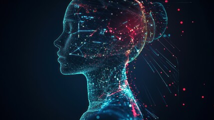 Profile of digital human with interconnected glowing nodes.