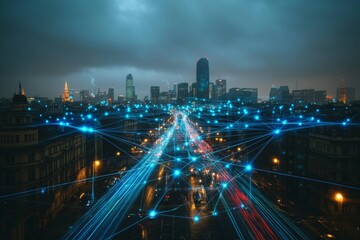 Fototapeta premium The Connected Skyline, Smart Cities and IoT Integration