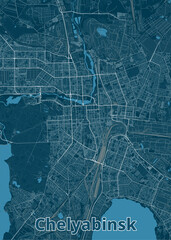 Chelyabinsk Russia artistic blueprint map poster